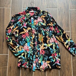 Elan Multicolor Floral Linen Shirt size medium